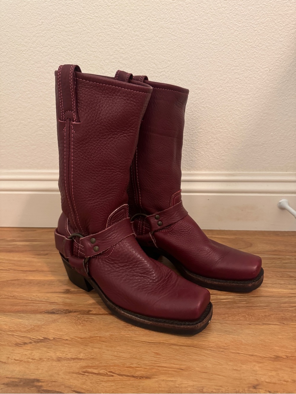 Burgundy Frye Harness Boots